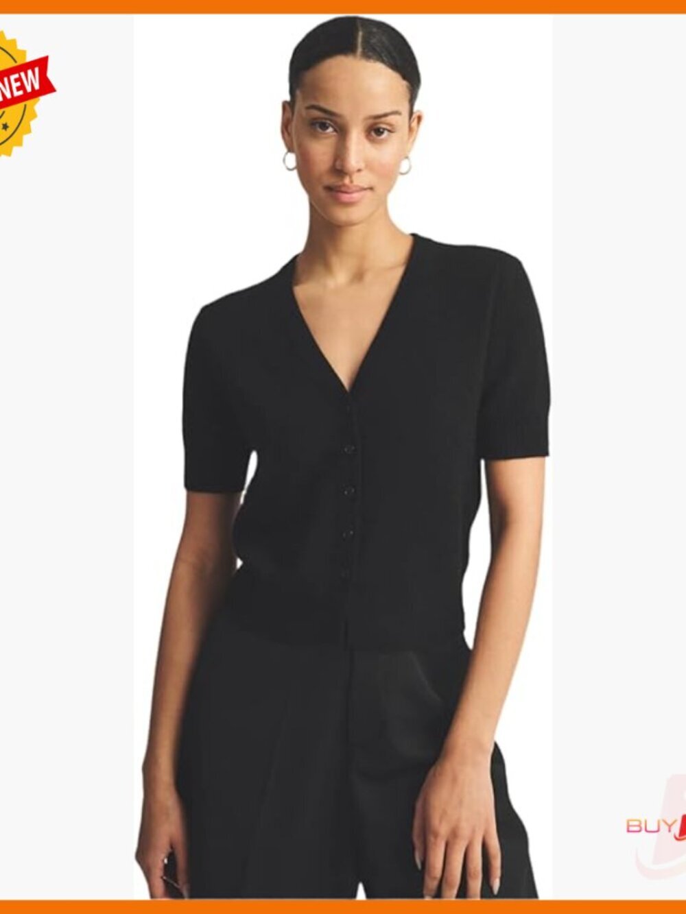 Lightweight Cashmere Short Sleeve Cardigan V-Neck Button Front